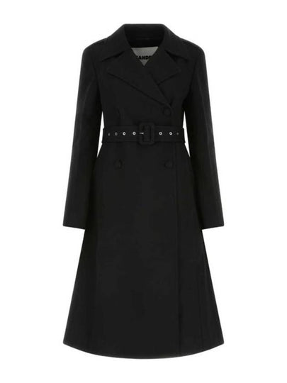 Belted Virgin Wool Double Coat Black - JIL SANDER - BALAAN 2