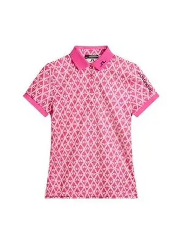 Tour Tech Geo Print Short Sleeve Polo Shirt Fuchsia Purple - J.LINDEBERG - BALAAN 2