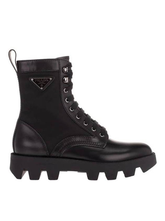 triangle logo fabric leather walker boots black - PRADA - BALAAN 1