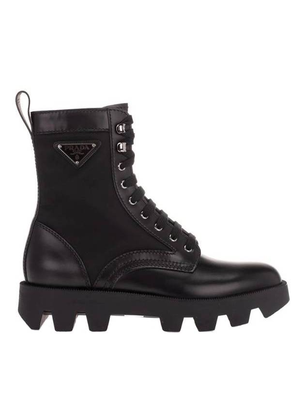 Triangle Logo Fabric Leather Worker Boots Black - PRADA - BALAAN 1