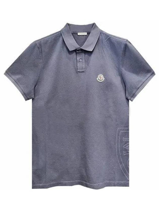 Chest Logo Patch Polo Shirt Blue Grey - MONCLER - BALAAN 2