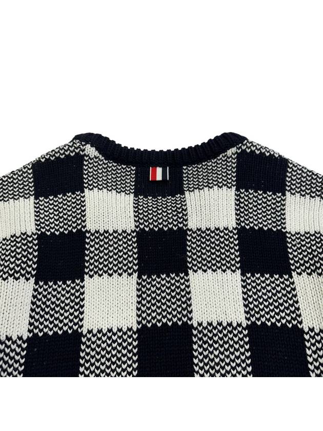 Men's 4 Bar Gingham Check Jacquard Knit Top Navy - THOM BROWNE - BALAAN 8