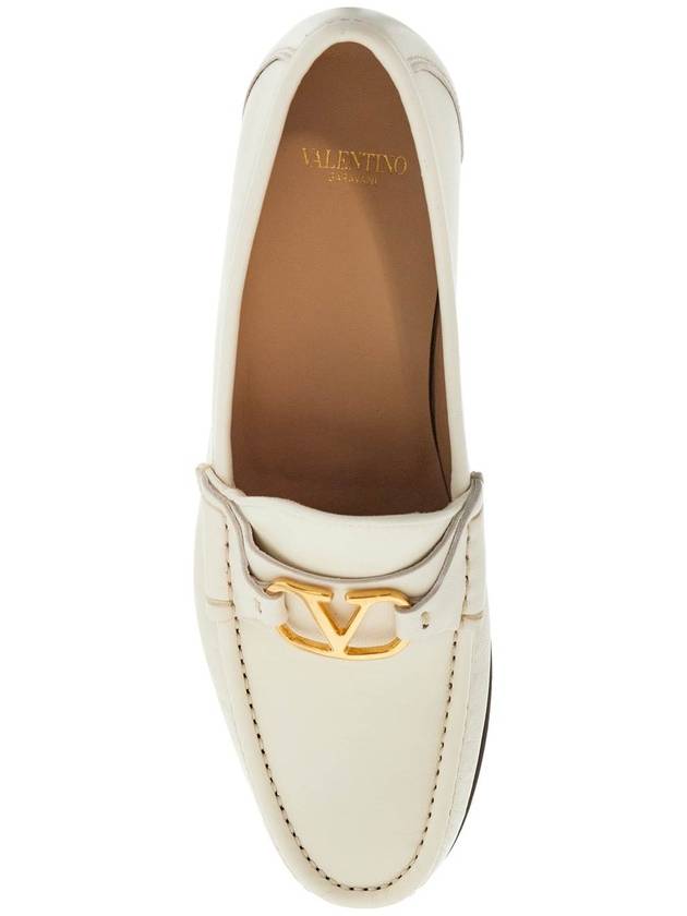 ivory leather loafer with golden metal v logo - VALENTINO - BALAAN 2