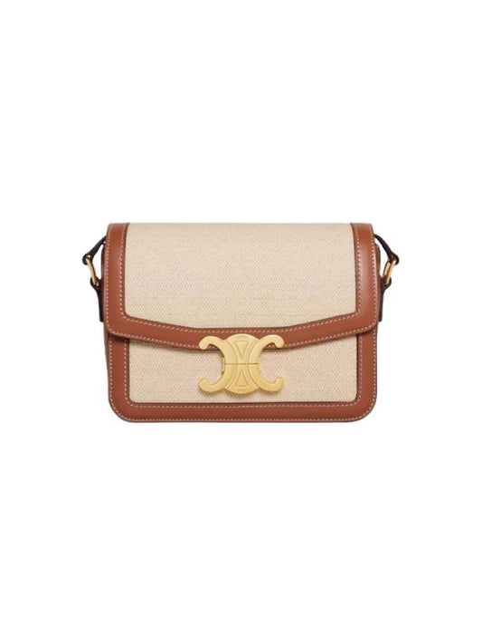 Teen Triomphe Textile Calfskin Shoulder Bag Natural Tan - CELINE - BALAAN 1