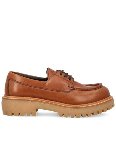 Laced Leather Loafers Cognac - PRADA - BALAAN 2