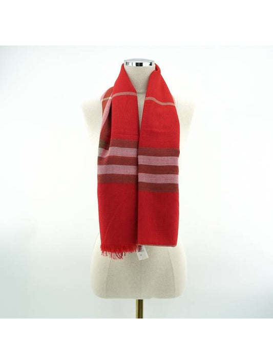 Check Wool Muffler Red - BURBERRY - BALAAN.