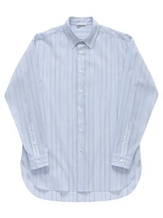 A24SS01OS LIGHT BLUE STRIPE Hard Twist Pins Organza Striped Men's Shirt - AURALEE - BALAAN 2