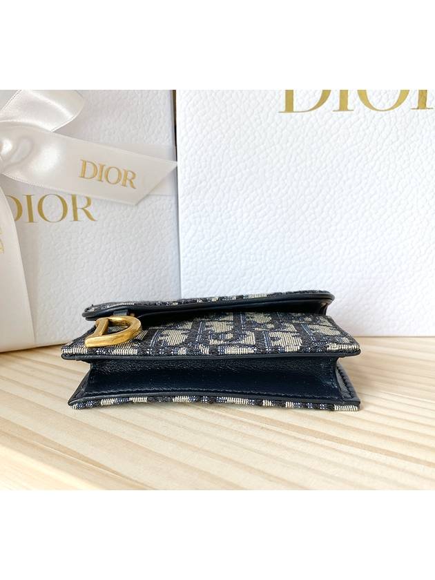 Saddle Flap Card Holder Blue  Oblique Jacquard - DIOR - BALAAN 9