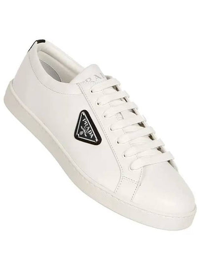 Brushed Leather Low Top Sneakers White Black - PRADA - BALAAN 2