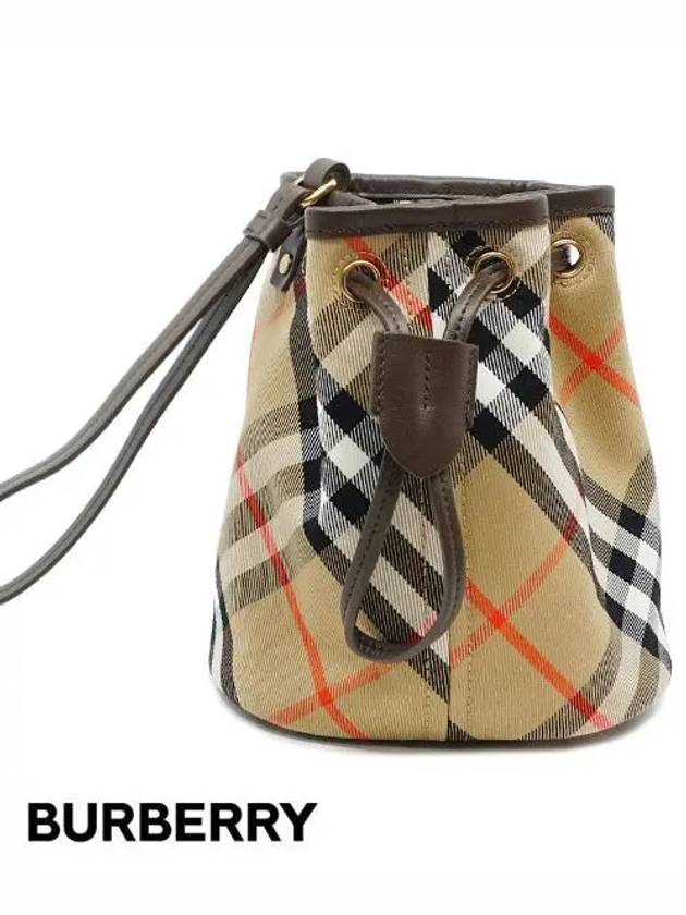 Check Drawstring Bucket Bag Sand - BURBERRY - BALAAN 2