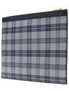 Tartan Pebble Grain Leather Clutch Bag Grey - THOM BROWNE - BALAAN 3