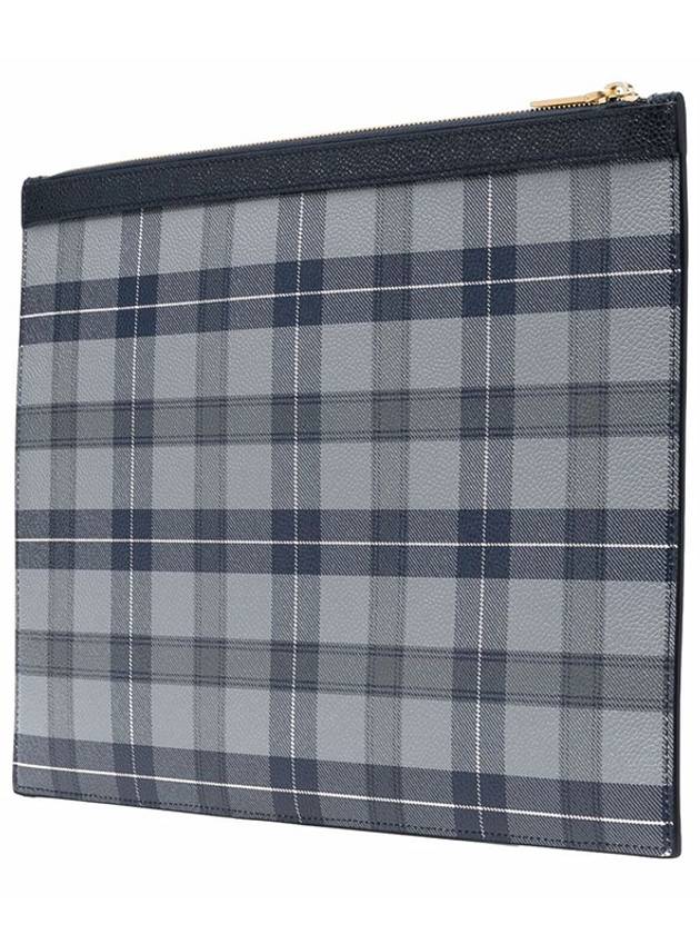 Tartan Pebble Grain Leather Clutch Bag Grey - THOM BROWNE - BALAAN 3