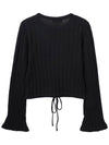 Ribbon String Crop Knit Top Black - HIGH SCHOOL DISCO - BALAAN 4