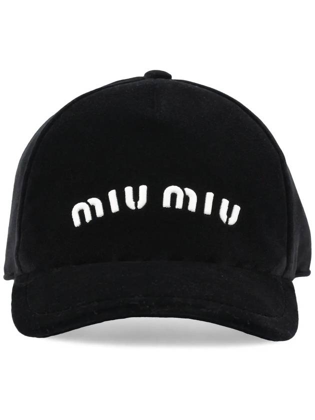 Embroidered Logo Velvet Ball Cap Black - MIU MIU - BALAAN 2