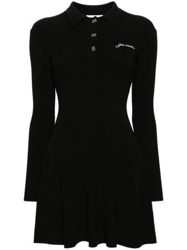 Future Viscose Rib Long Sleeve Short Dress Black - GANNI - BALAAN 2