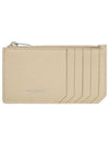 Logo Print Pebbled Leather Card Wallet Beige - SAINT LAURENT - BALAAN 1