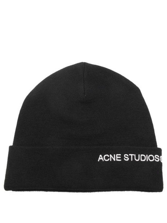Embroidered Logo Ribbed Knit Beanie Black - ACNE STUDIOS - BALAAN 1