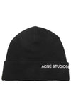 Logo Embroidered Ribbed Knit Beanie Black - ACNE STUDIOS - BALAAN 1