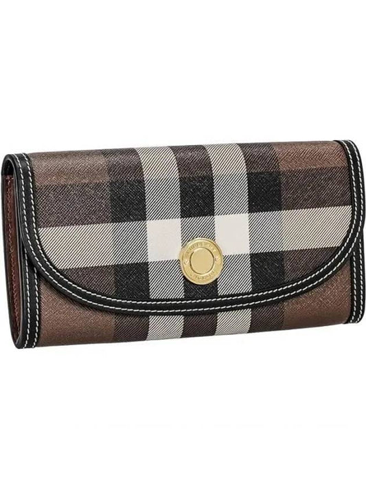 Check Pattern Leather Trim Long Wallet Brown - BURBERRY - BALAAN 2