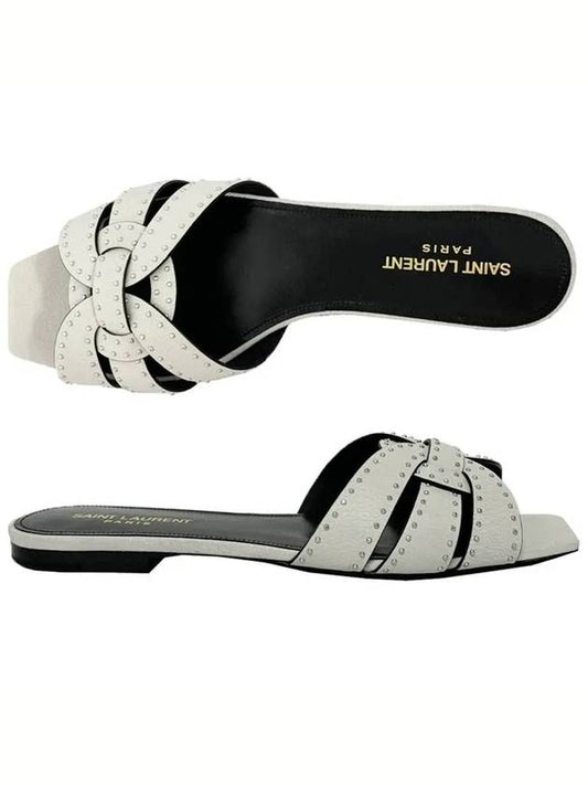 Stud Tribute Flat Sandals White - SAINT LAURENT - BALAAN 2