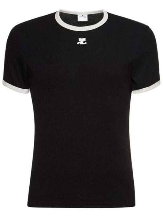 Bumpy Contrast Short Sleeve T-Shirt Black - COURREGES - BALAAN 2