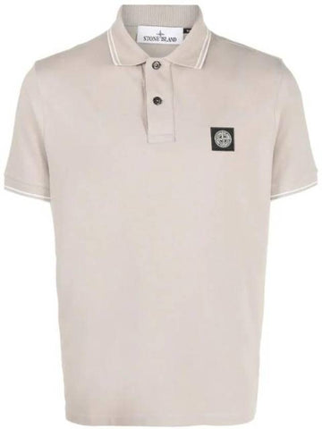 Stretch Cotton Pique Short Sleeve Polo Shirt Dove Grey - STONE ISLAND - BALAAN 1