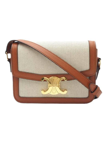 Teen Triomphe Textile Calfskin Shoulder Bag Natural Tan - CELINE - BALAAN 1