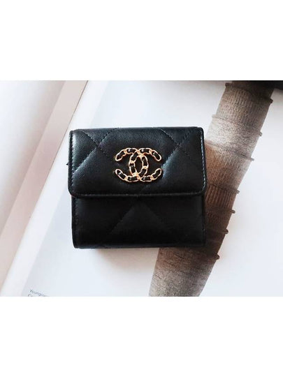 Small 19 Flap Wallet Lambskin Gold Black - CHANEL - BALAAN 2