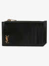 Monogram Leather Gold Zipper Card Wallet Black - SAINT LAURENT - BALAAN 4