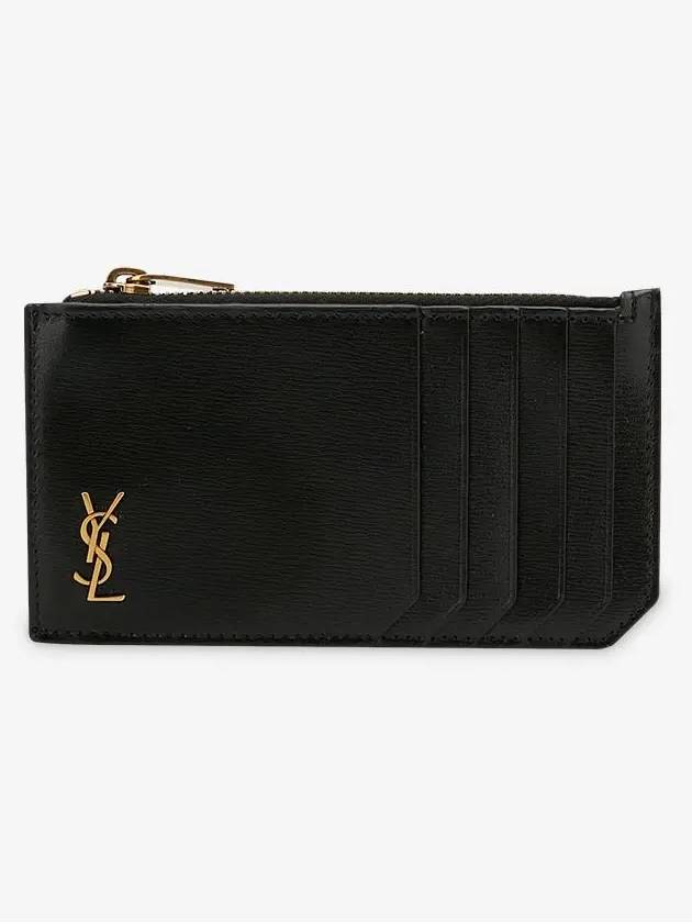 Monogram Leather Gold Zipper Card Wallet Black - SAINT LAURENT - BALAAN 3