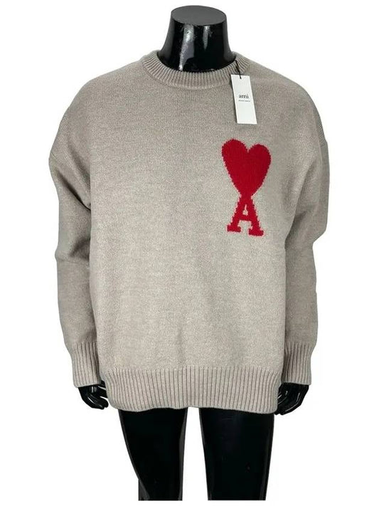 Big Heart Logo Intarsia Wool Knit Top Champagne - AMI - BALAAN 2