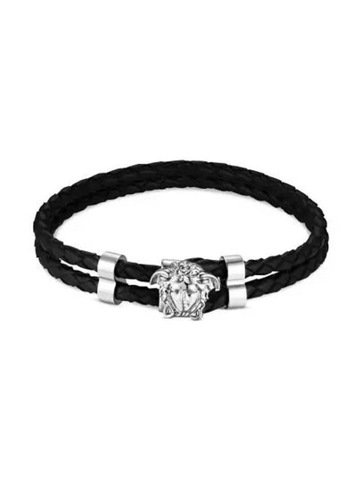 Medusa Braided Leather Bracelet Black - VERSACE - BALAAN 2