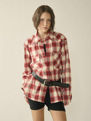 Ombre Checked Western Shirt Red W - KINETO - BALAAN 1