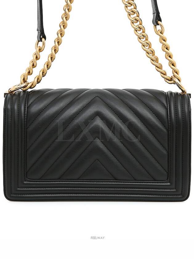 Classic Boy Bag Chevron Black Gold Chain Shoulder Flap - CHANEL - BALAAN 5