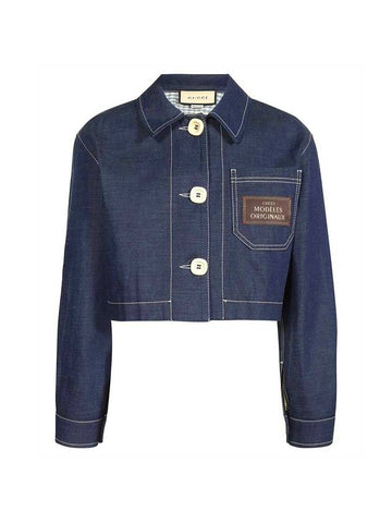 Women's Cropped Denim Jacket Blue - GUCCI - BALAAN.