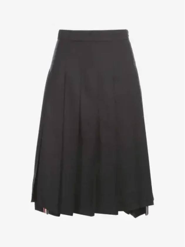 Super 120S Twill Below Knee Pleated Skirt Navy - THOM BROWNE - BALAAN 3