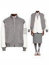 Men's Melton Wool 4-Bar Oversized Bomber Jacket Grey - THOM BROWNE - BALAAN 2