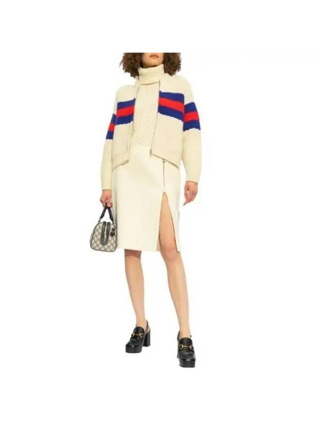 Web Stripe Zip-Up Cardigan Cream - GUCCI - BALAAN 3