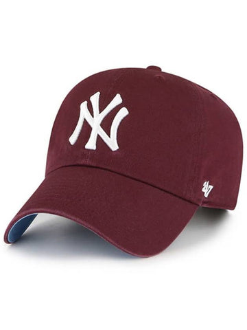 New York Yankees Baseball Cap MLB NY Big Logo Premium Line Ball Maroon - 47BRAND - BALAAN 1