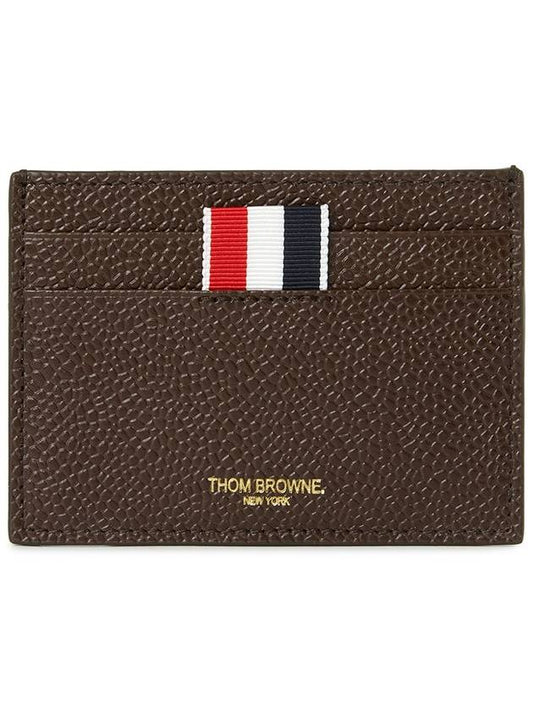 Stripe Note Compartment Pebble Grain Leather Card Wallet Dark Brown - THOM BROWNE - BALAAN 2