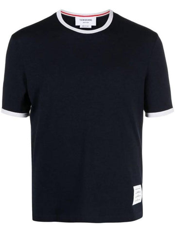 Ringer Wool Jersey Short Sleeve T-Shirt Navy - THOM BROWNE - BALAAN 1