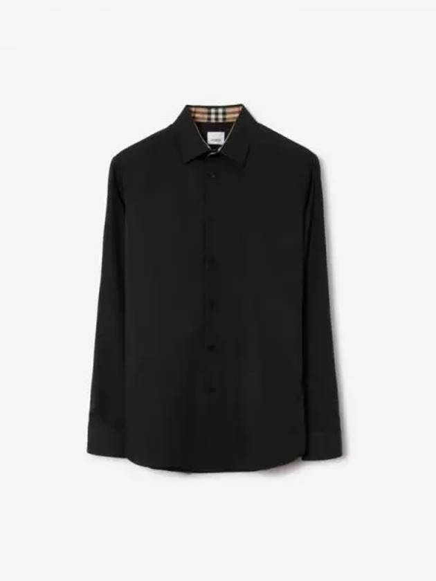 Embroidered EKD Stretch Cotton Long Sleeve Shirt Black - BURBERRY - BALAAN 2