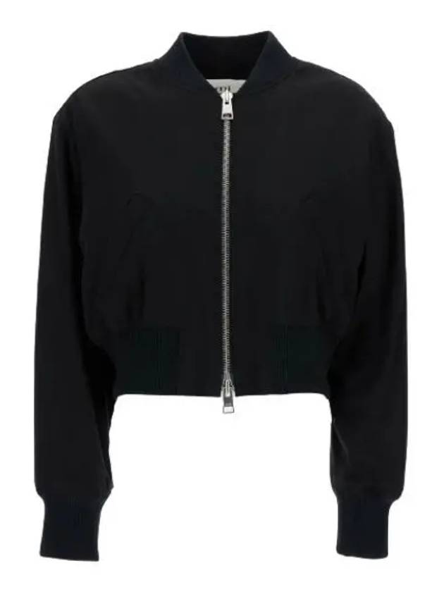 Band Collar Crop Bomber Jacket Black - AMI - BALAAN 2