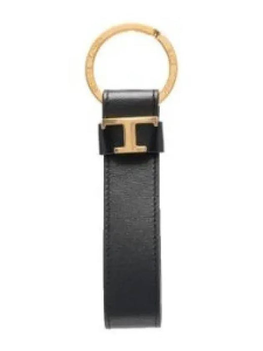 T Logo Leather Key Ring Black - TOD'S - BALAAN 2