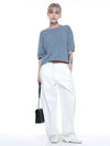 Women s LBRHK SK Linen Basic Round Half Knit Sky - CHANCE'S NOI - BALAAN 1