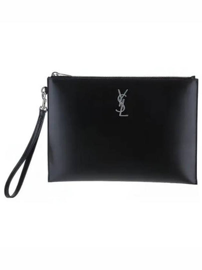 Monogram Silver Logo Clutch Bag Black - SAINT LAURENT - BALAAN 2