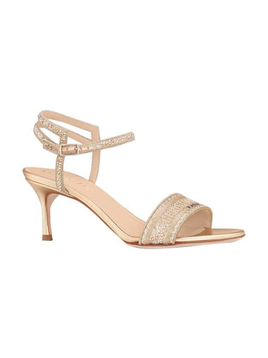 Dway Cotton Embroidered Metallic Thread Strass Sandal Heels Gold - DIOR - BALAAN 1