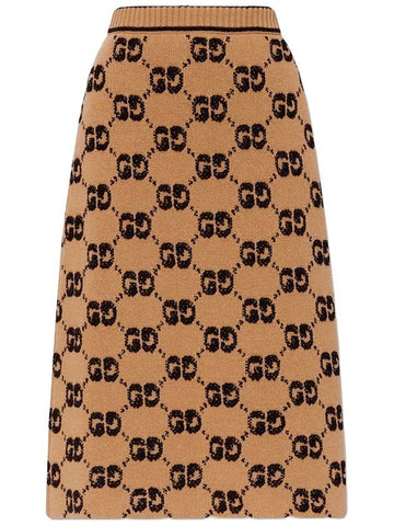 Women's GG Bouclay Jacquard Wool A-Line Skirt Camel - GUCCI - BALAAN 1