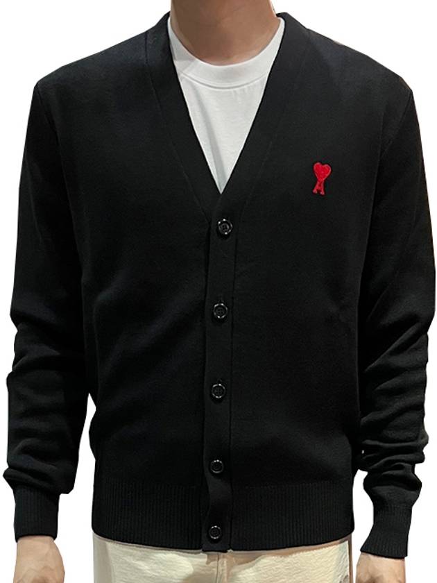 Heart Logo Merino Wool Cardigan Black - AMI - BALAAN 3