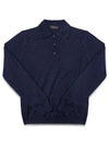 Men's Button Collar Wool Polo Knit Top Navy - PRADA - BALAAN 3